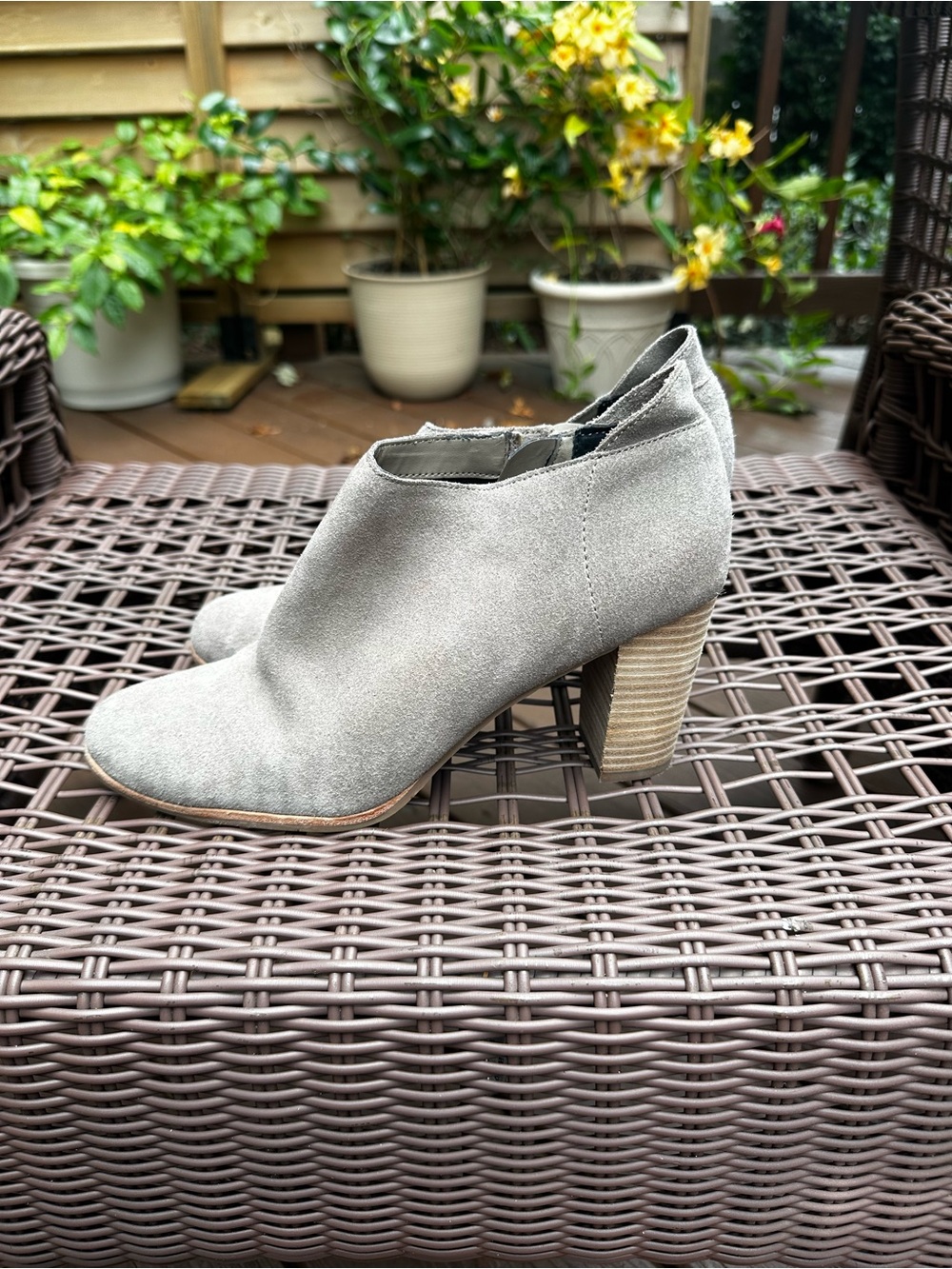 Dolce Vita Light Gray Suede Stacked Heel Ankle Booties
